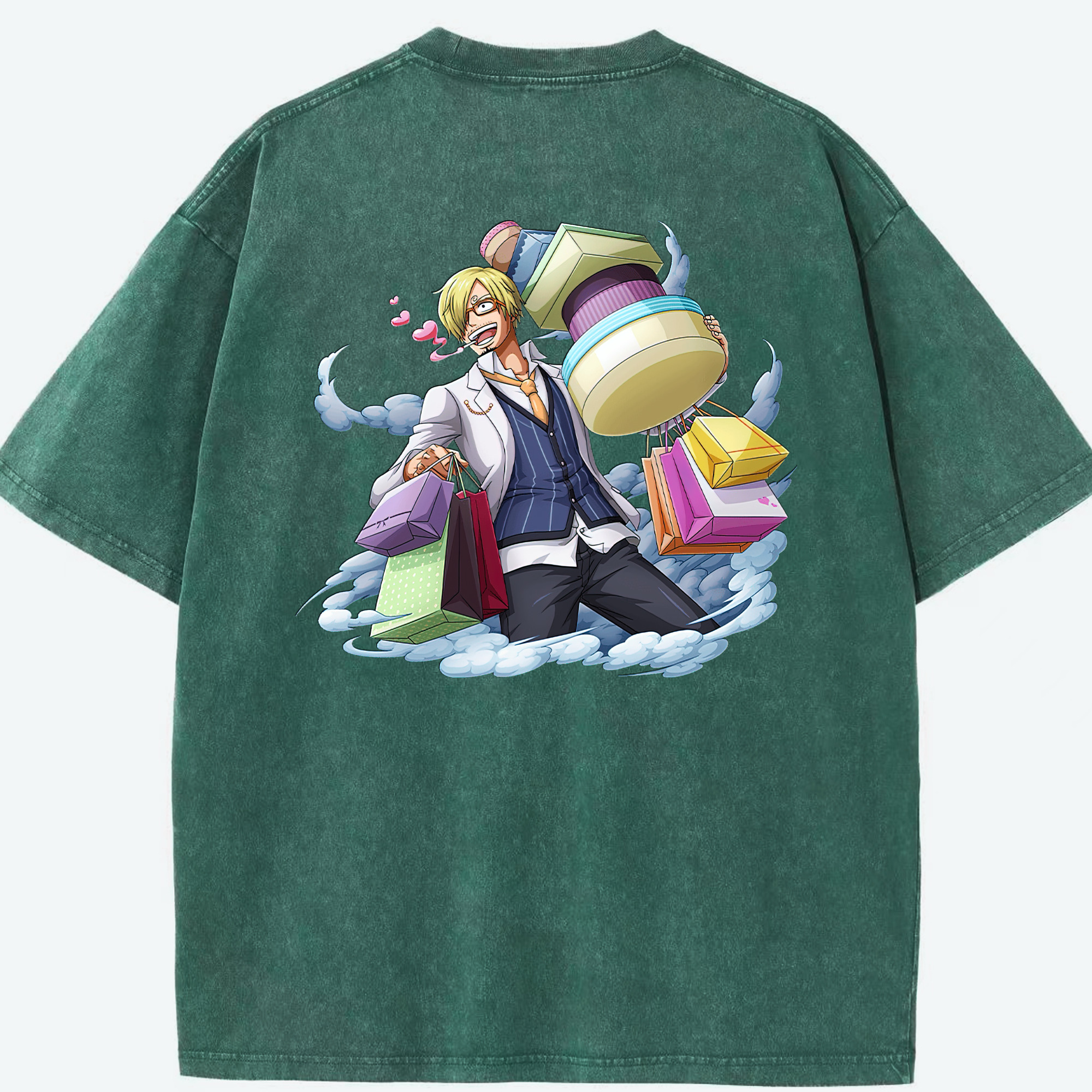 （画像用） ワンピース サンジ ONE PIECE Sanji 綿100% ヴィンテージ風 半袖Tシャツ（背面プリント）